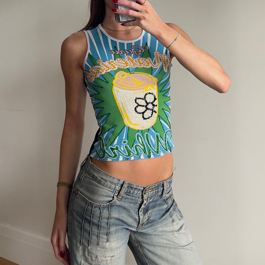 graphic sequin beaded tank top