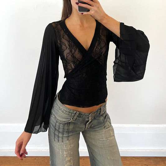 black sheer lace wrap top