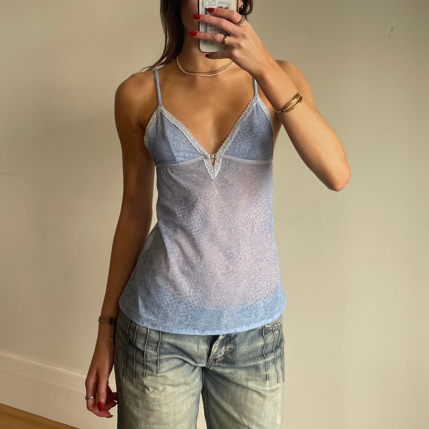 y2k blue mesh cami