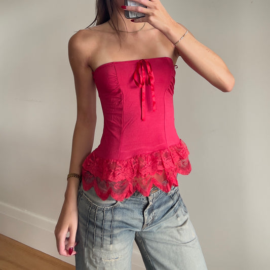 strapless frilly lace top