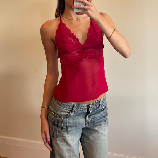 cherry red lace cami