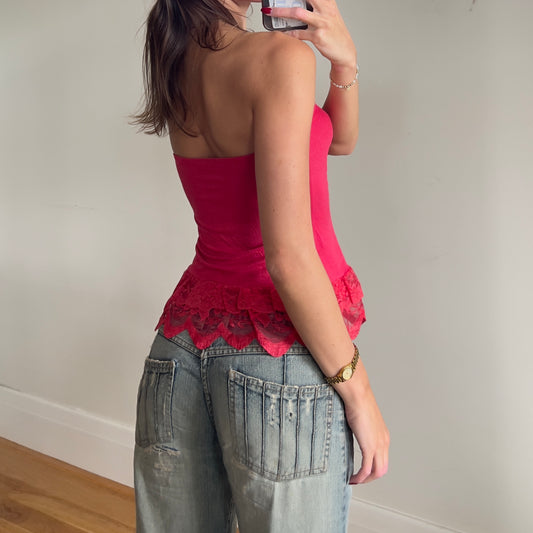 strapless frilly lace top