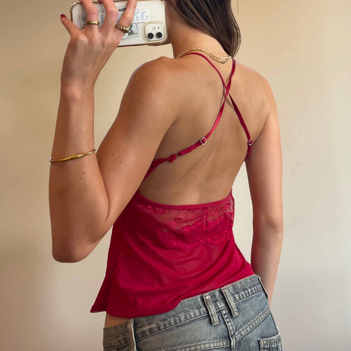 cherry red lace cami