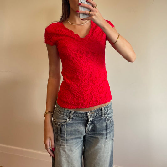 red lace tee