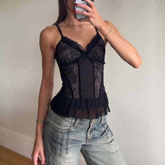 black frilly lace cami