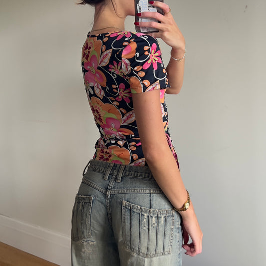 floral wrap top