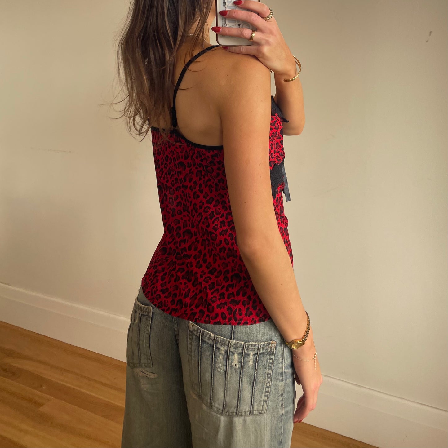 red/black leopard print cami