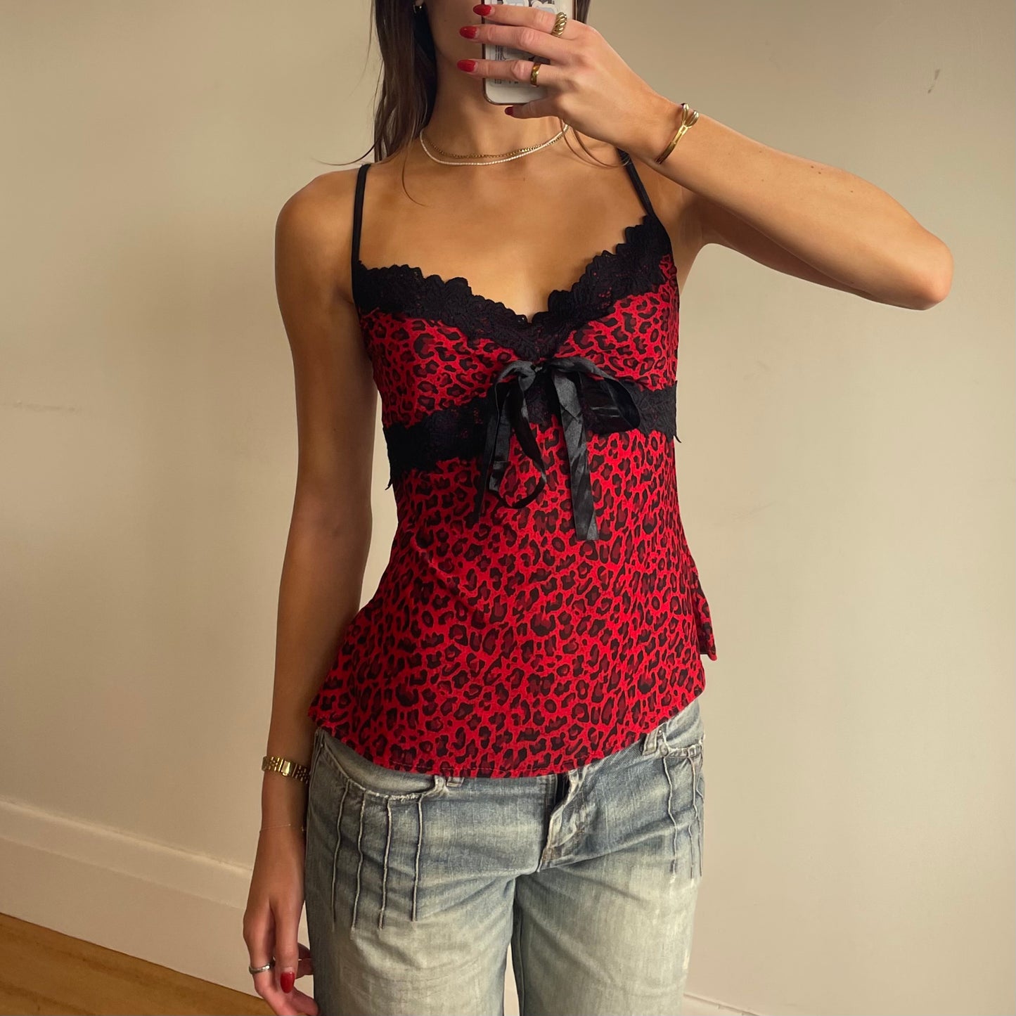 red/black leopard print cami