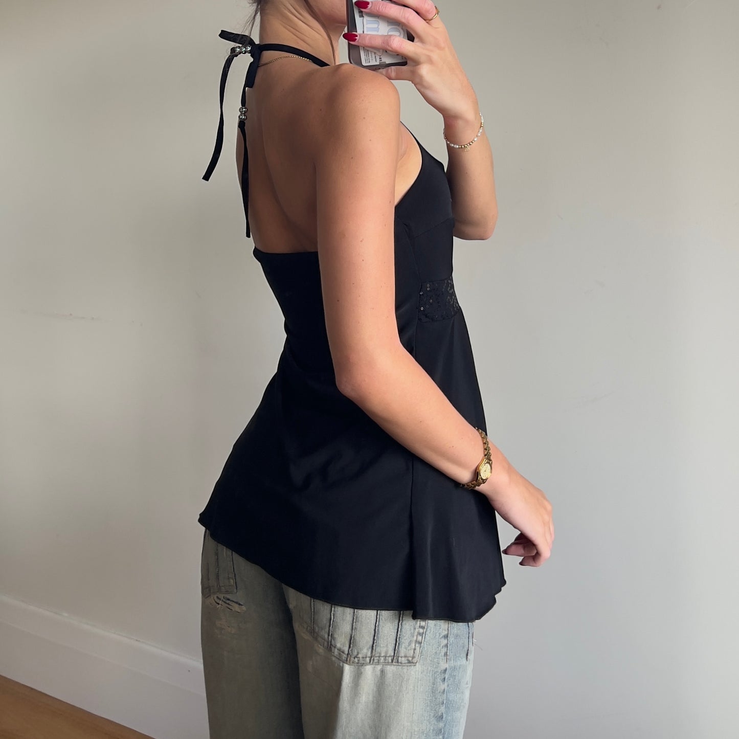 black frilly halter top/mini dress