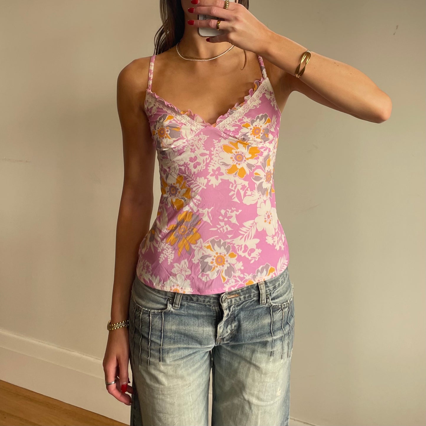 y2k floral print cami