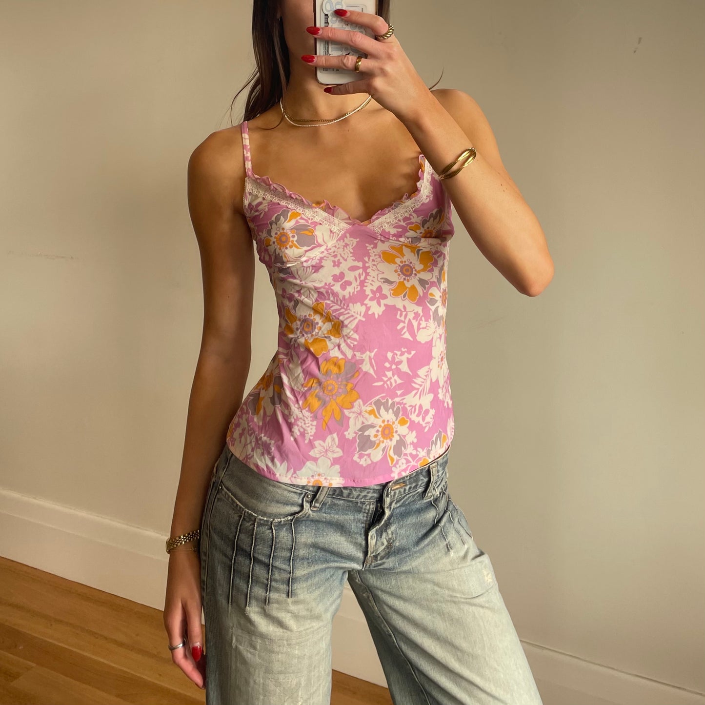 y2k floral print cami