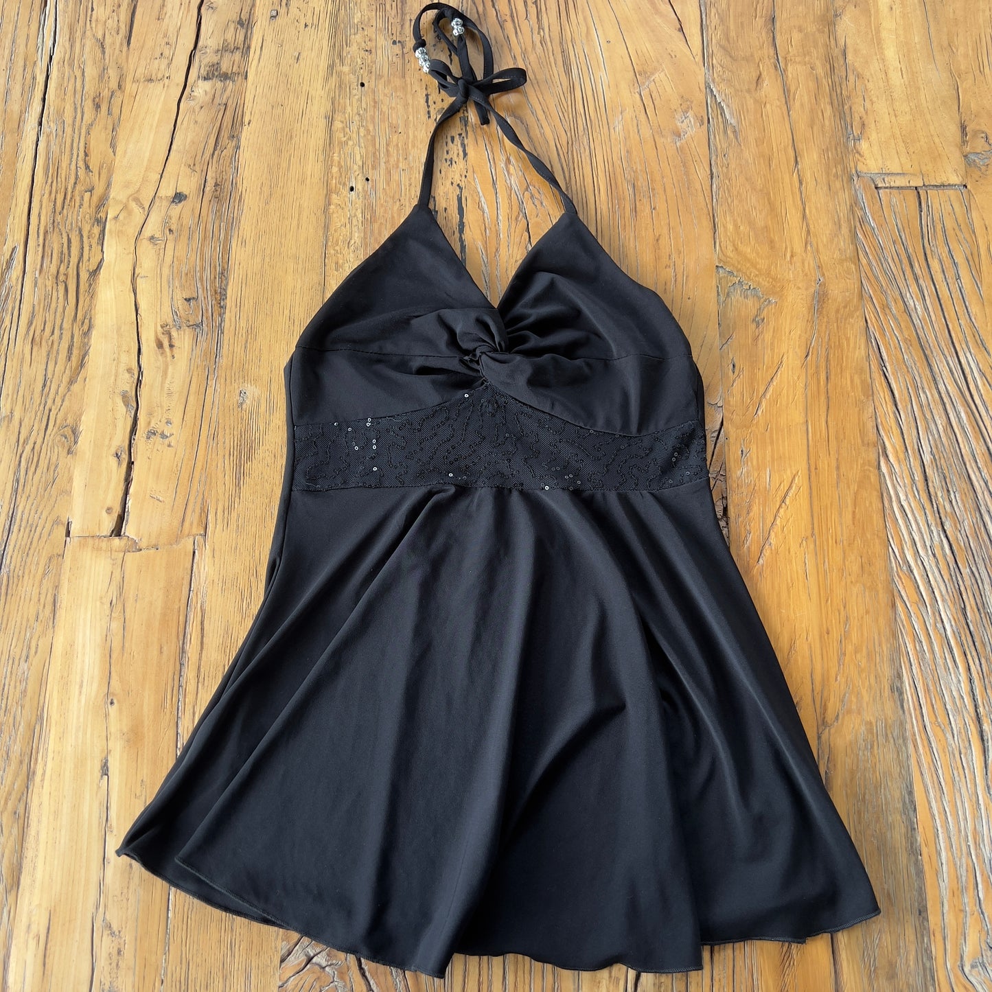 black frilly halter top/mini dress