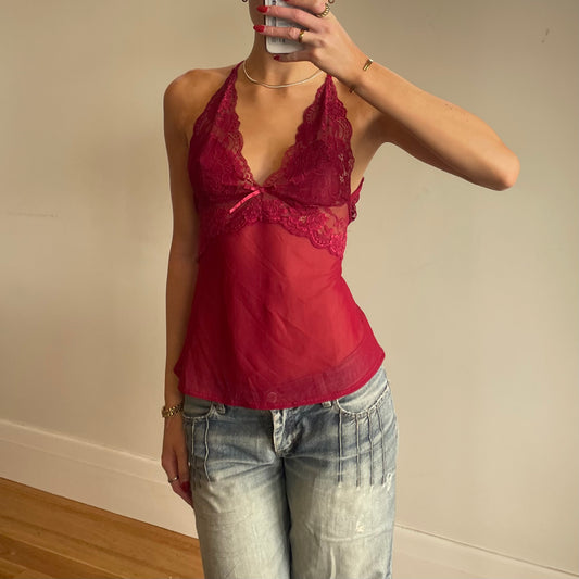 lacey mesh red cami