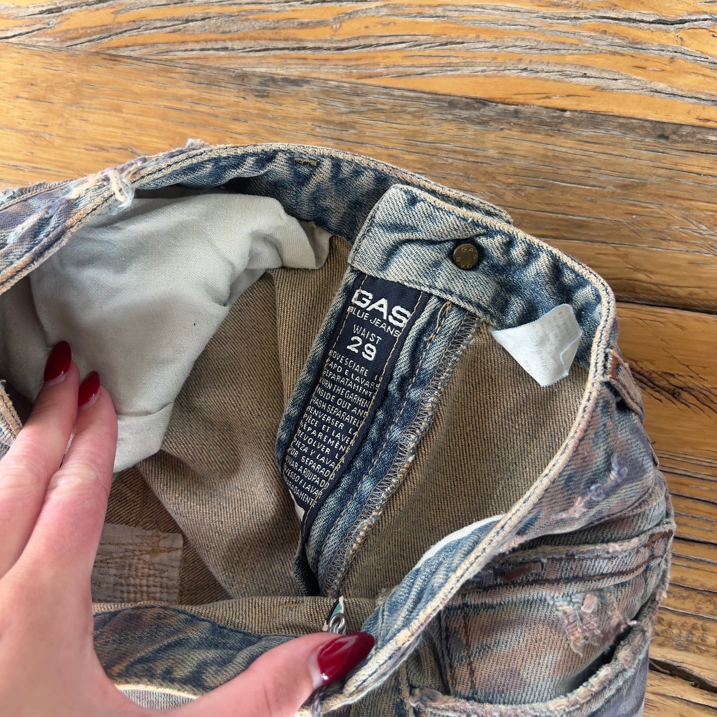 camo print denim flared jeans