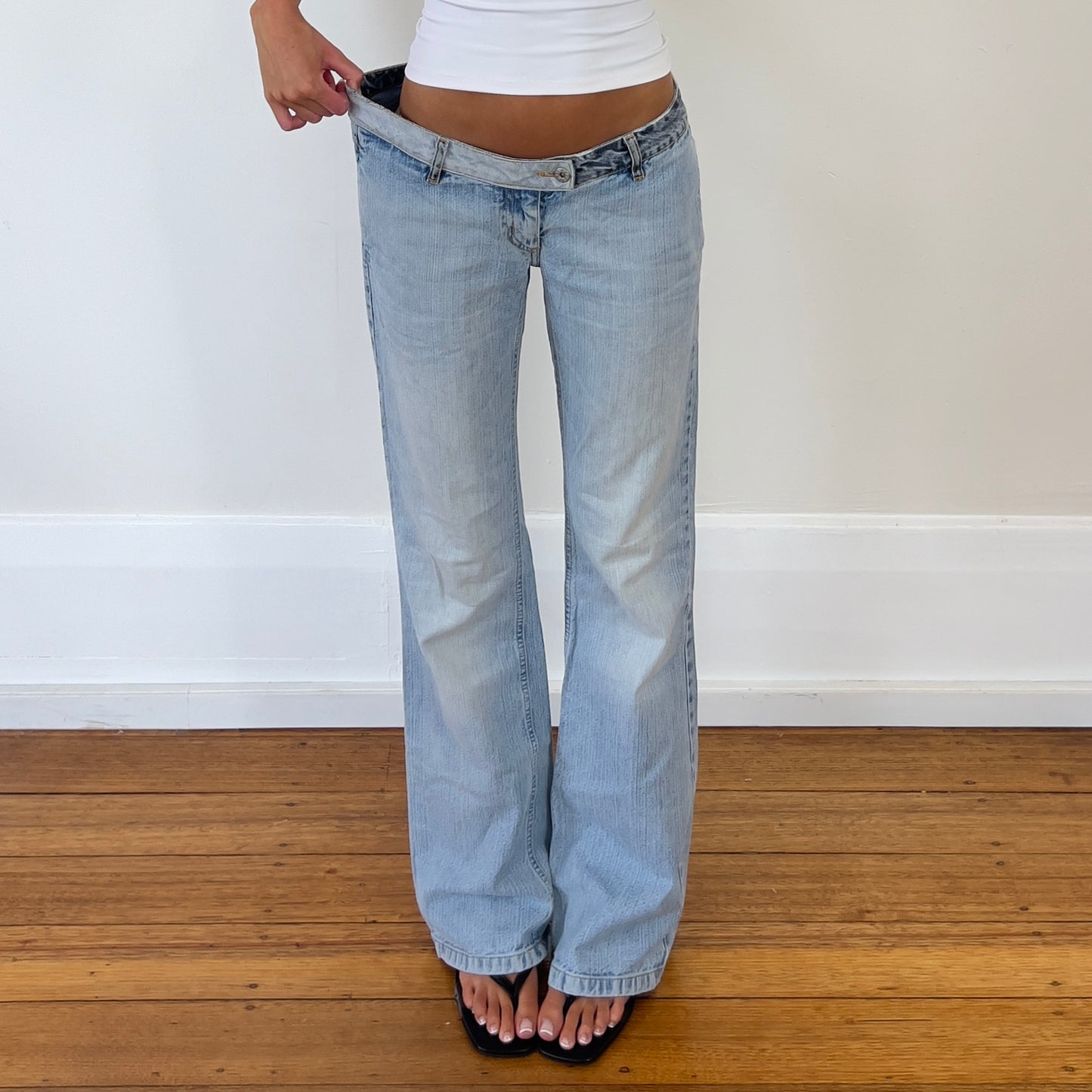 low rise light wash jeans