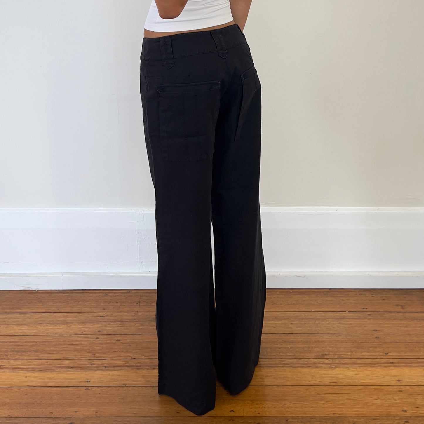 black wide leg linen pants