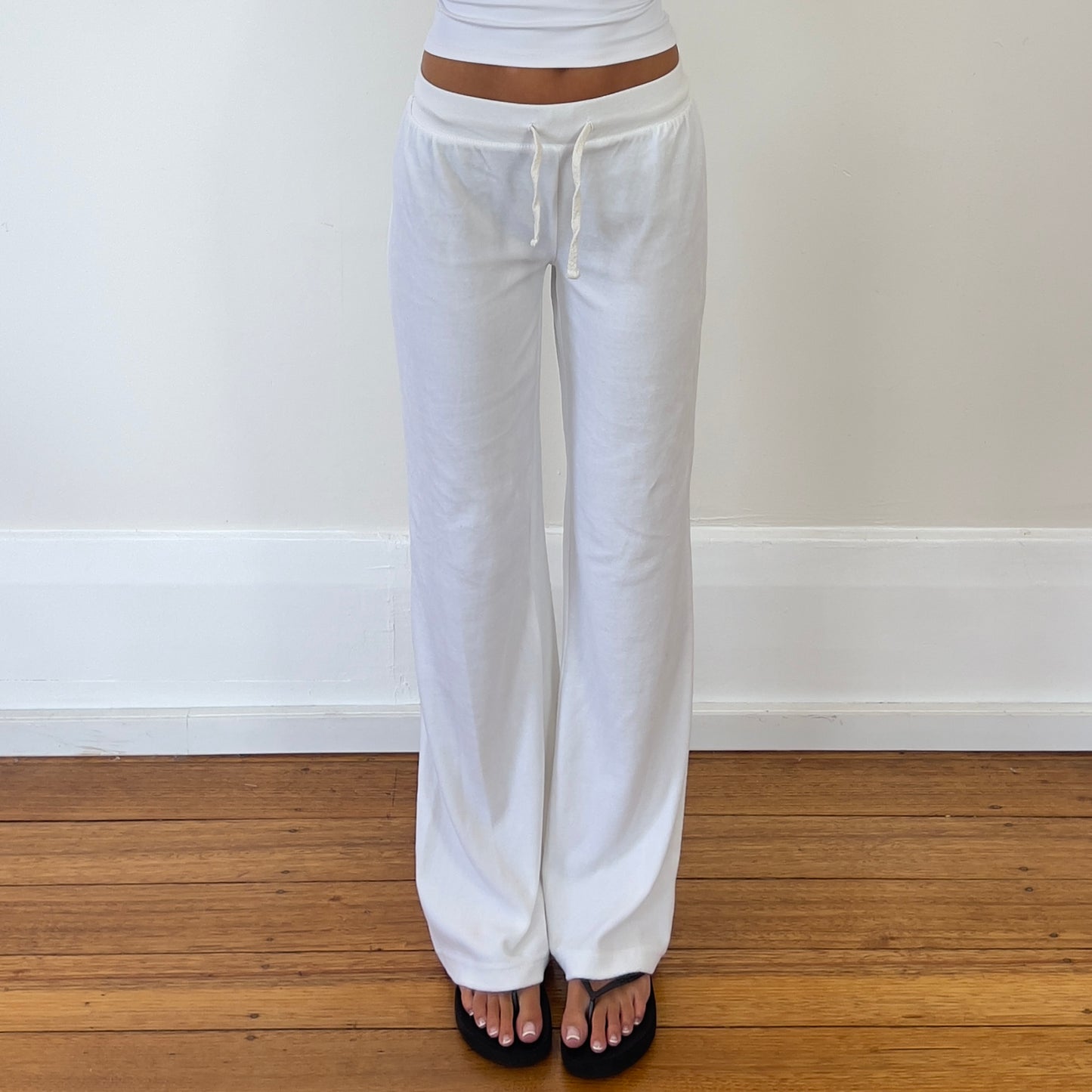 white wide leg velour sweatpants