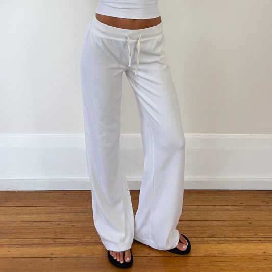 white wide leg velour sweatpants
