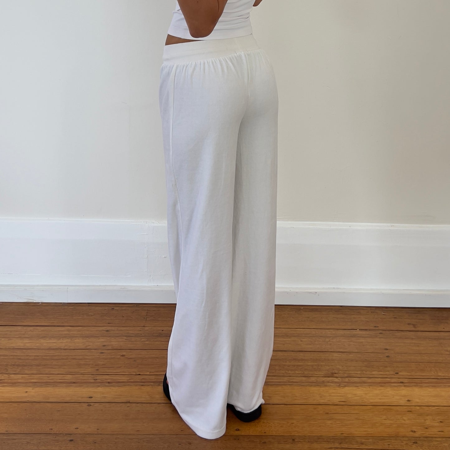 white wide leg velour sweatpants