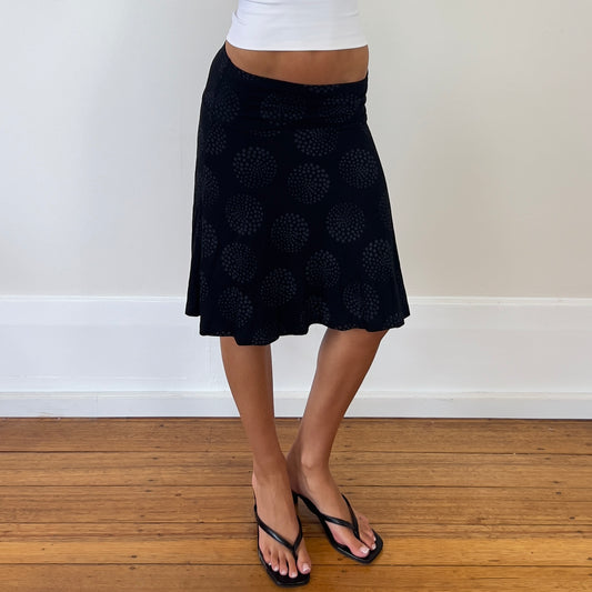 black graphic midi skirt