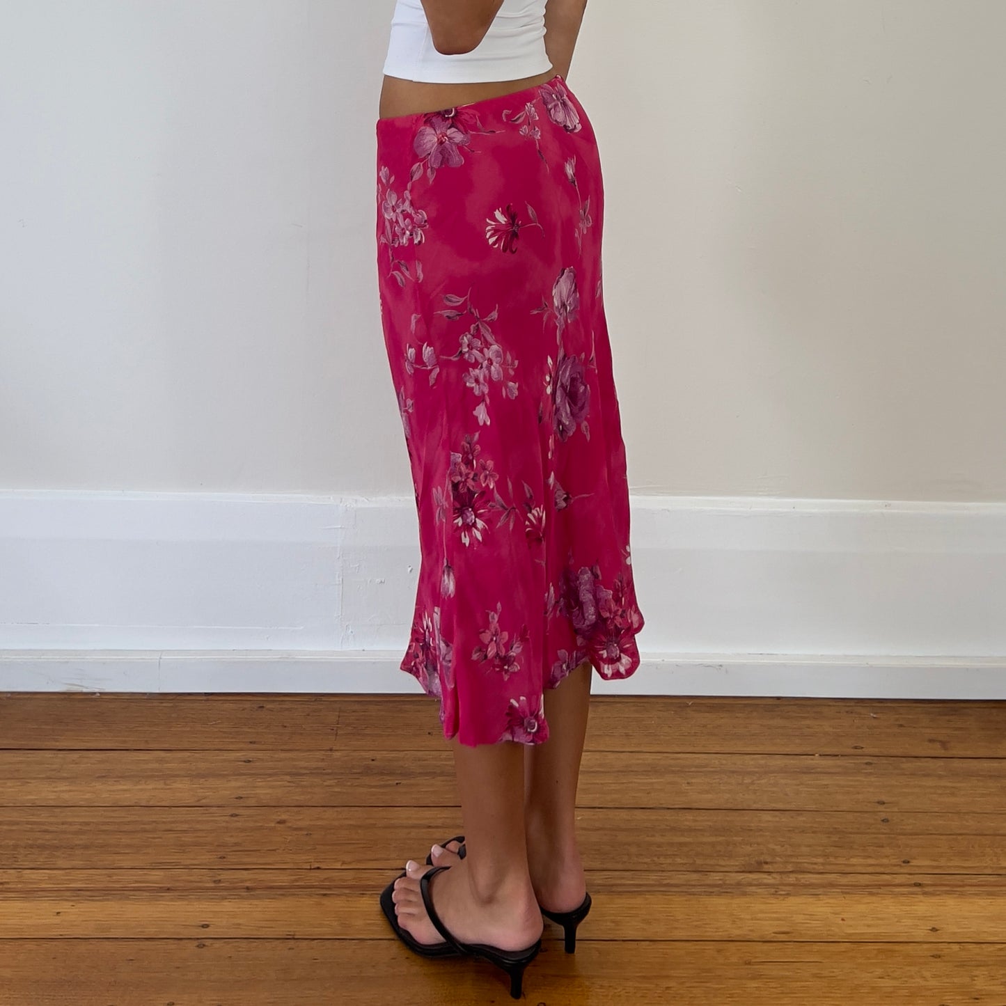 pink floral midi skirt