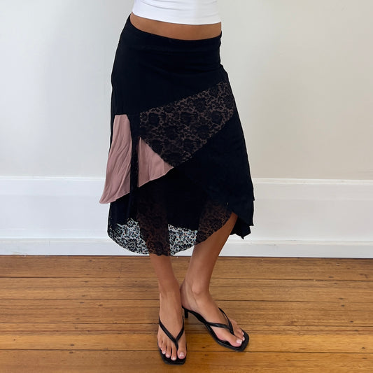 black/pink midi skirt