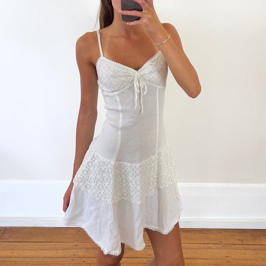 white linen mini dress