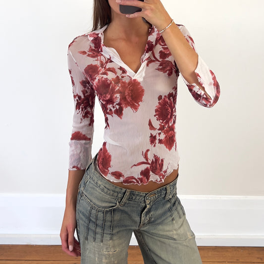 sheer floral blouse
