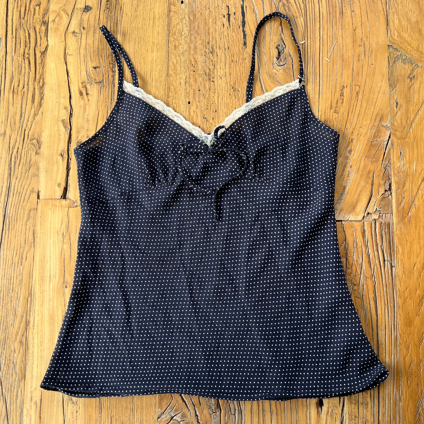 navy polkadot cami