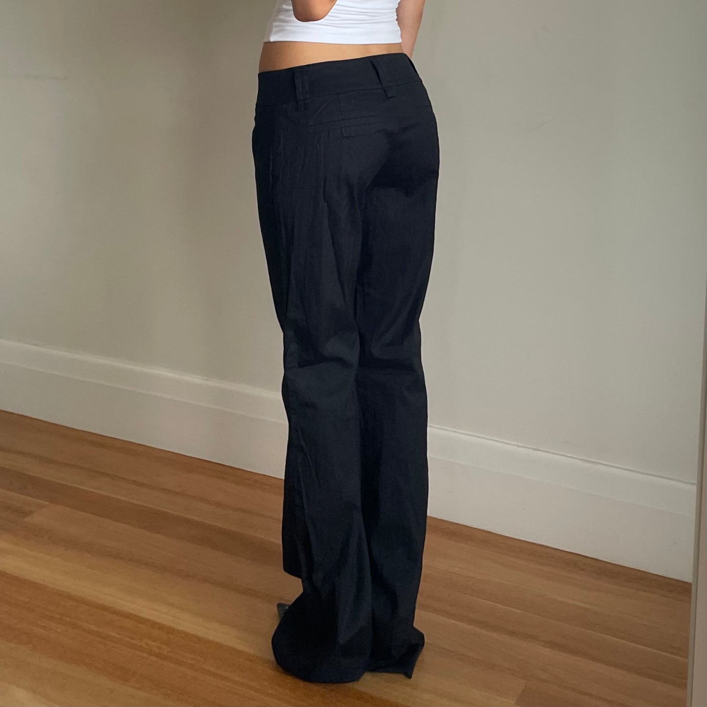 low rise black trousers