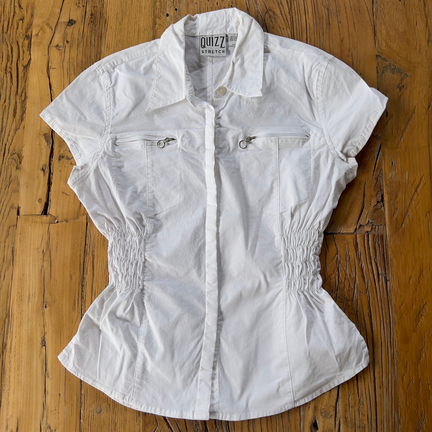 white reworked ruched shirt