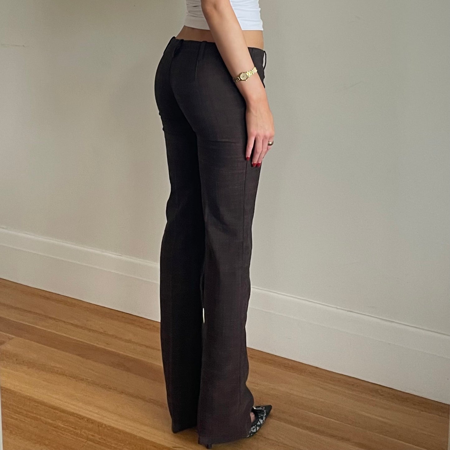 low rise brown trousers