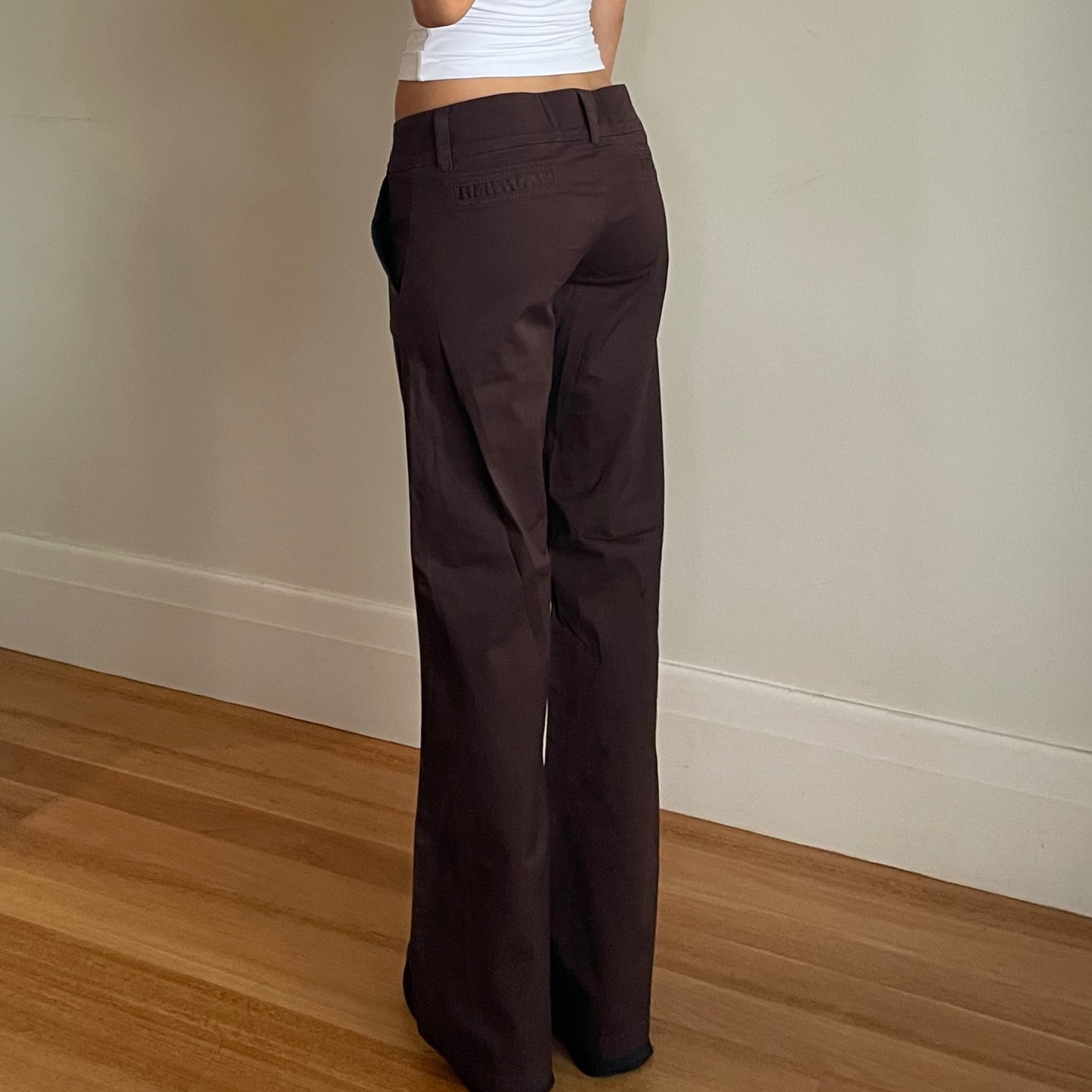 brown low rise trousers