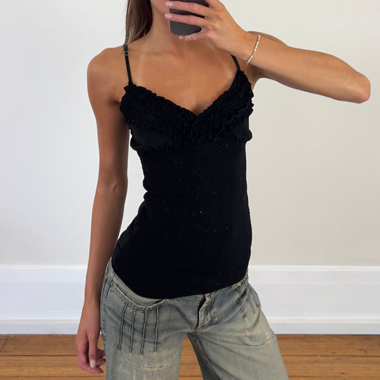 black sparkle frill cami