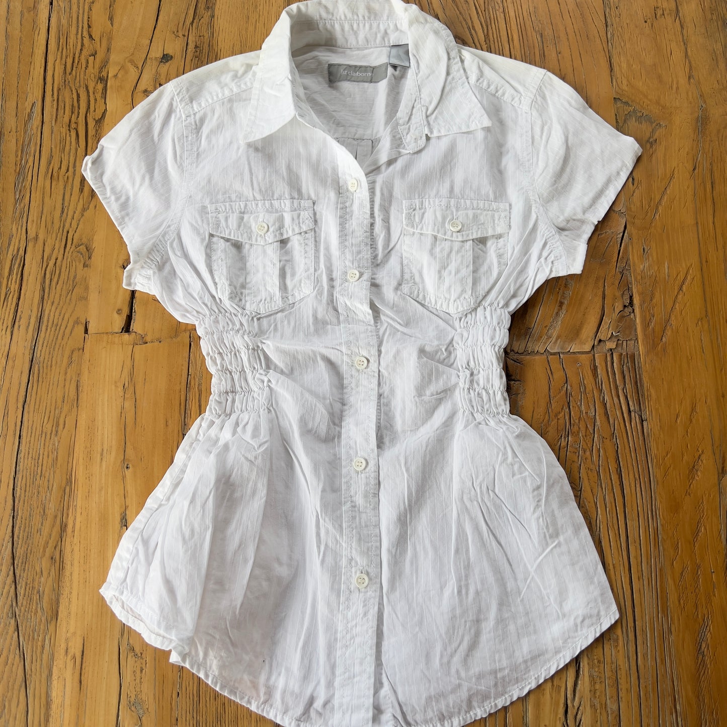 white reworked ruched shirt