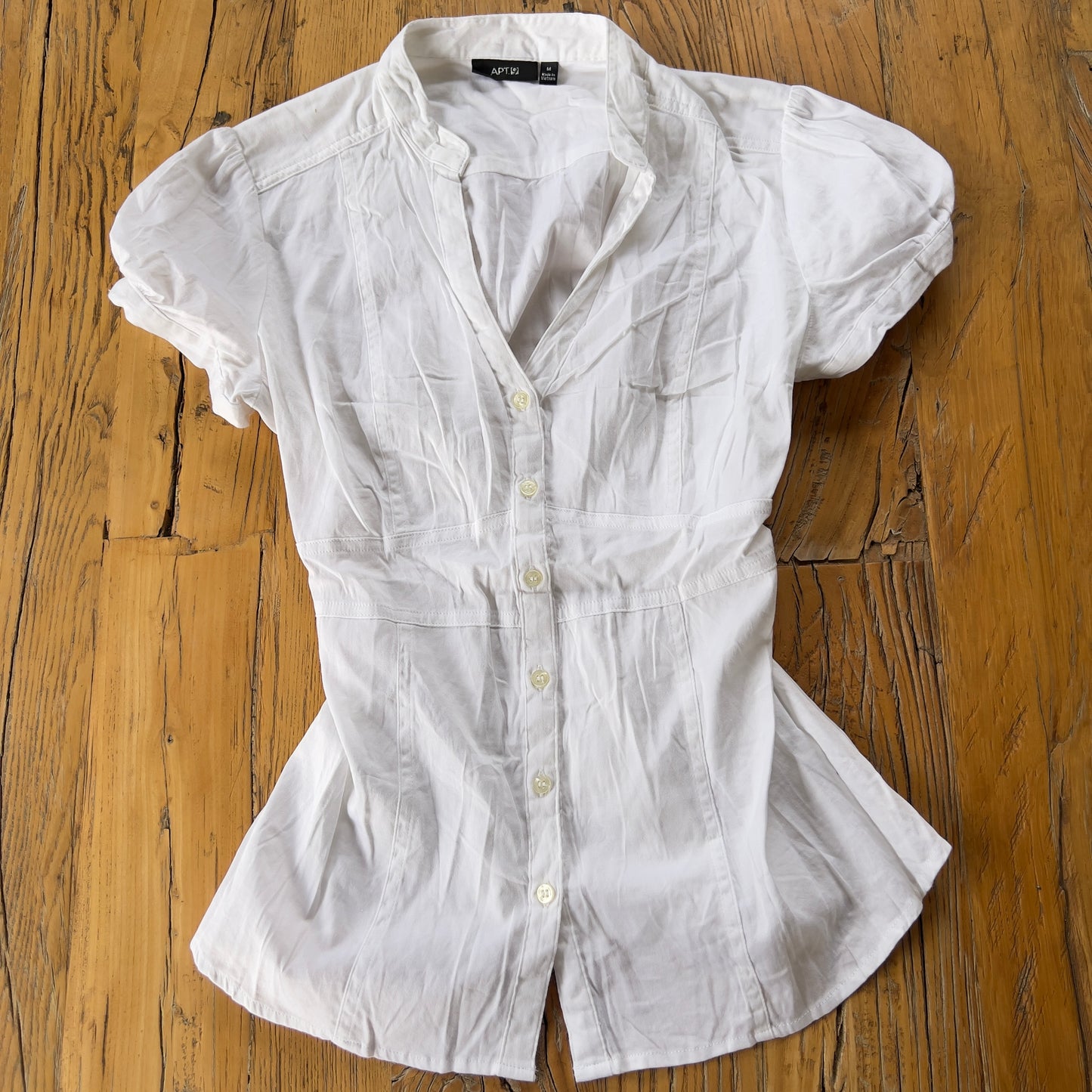 white reworked ruched shirt