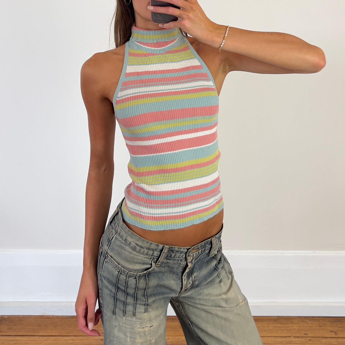 stripe high neck tank