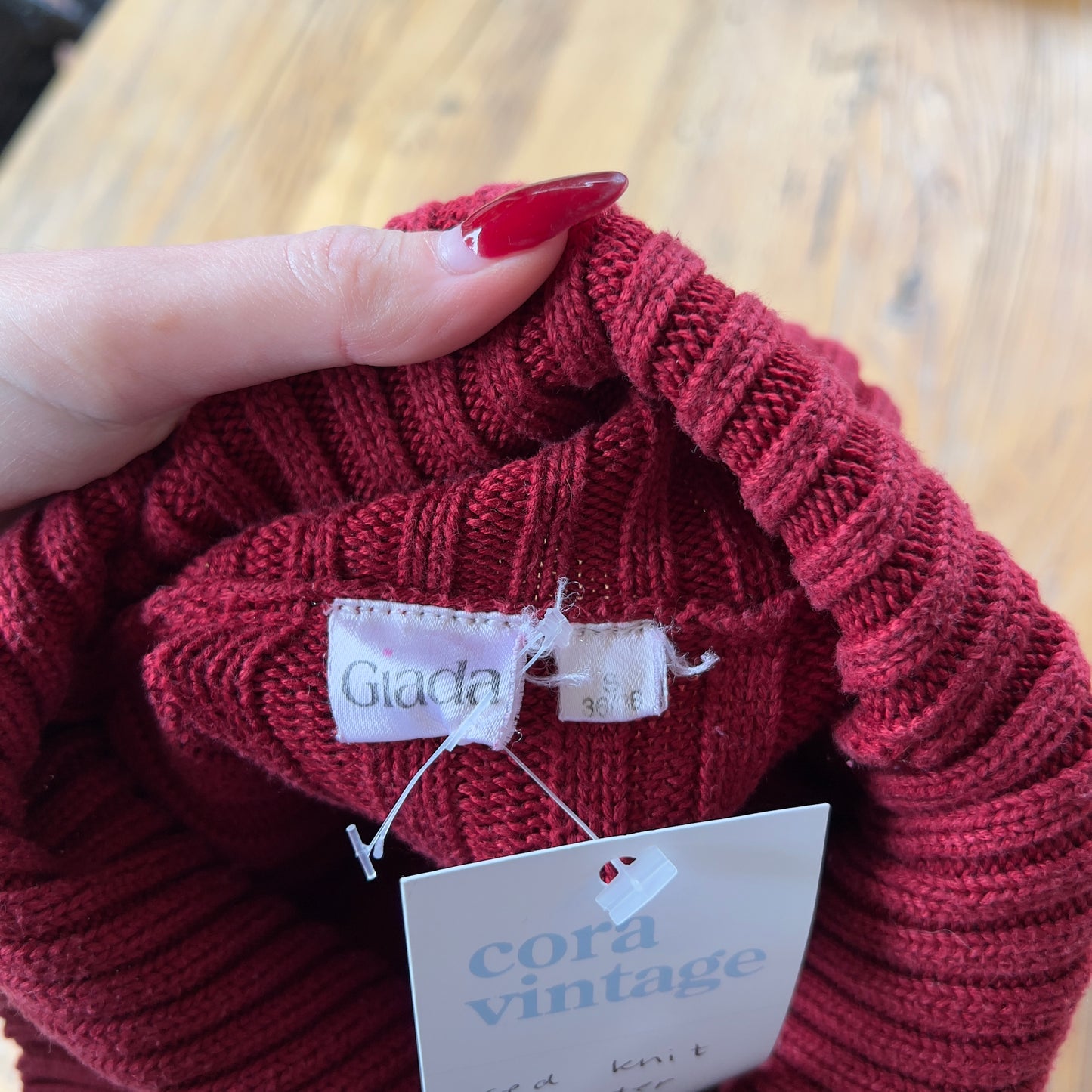 red knit jumper