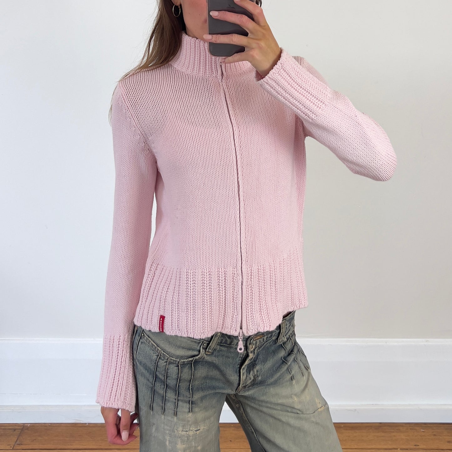 pink zip up knit