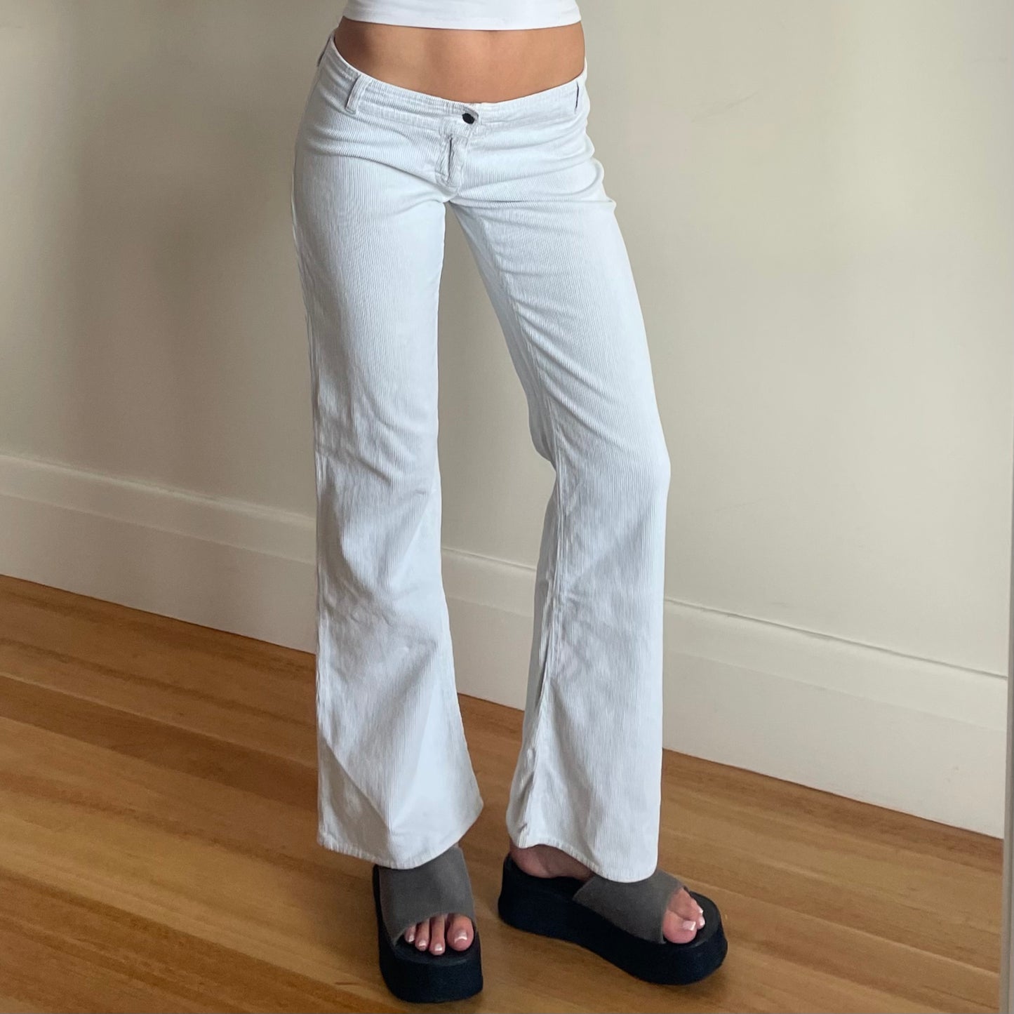 white low rise corduroy pants