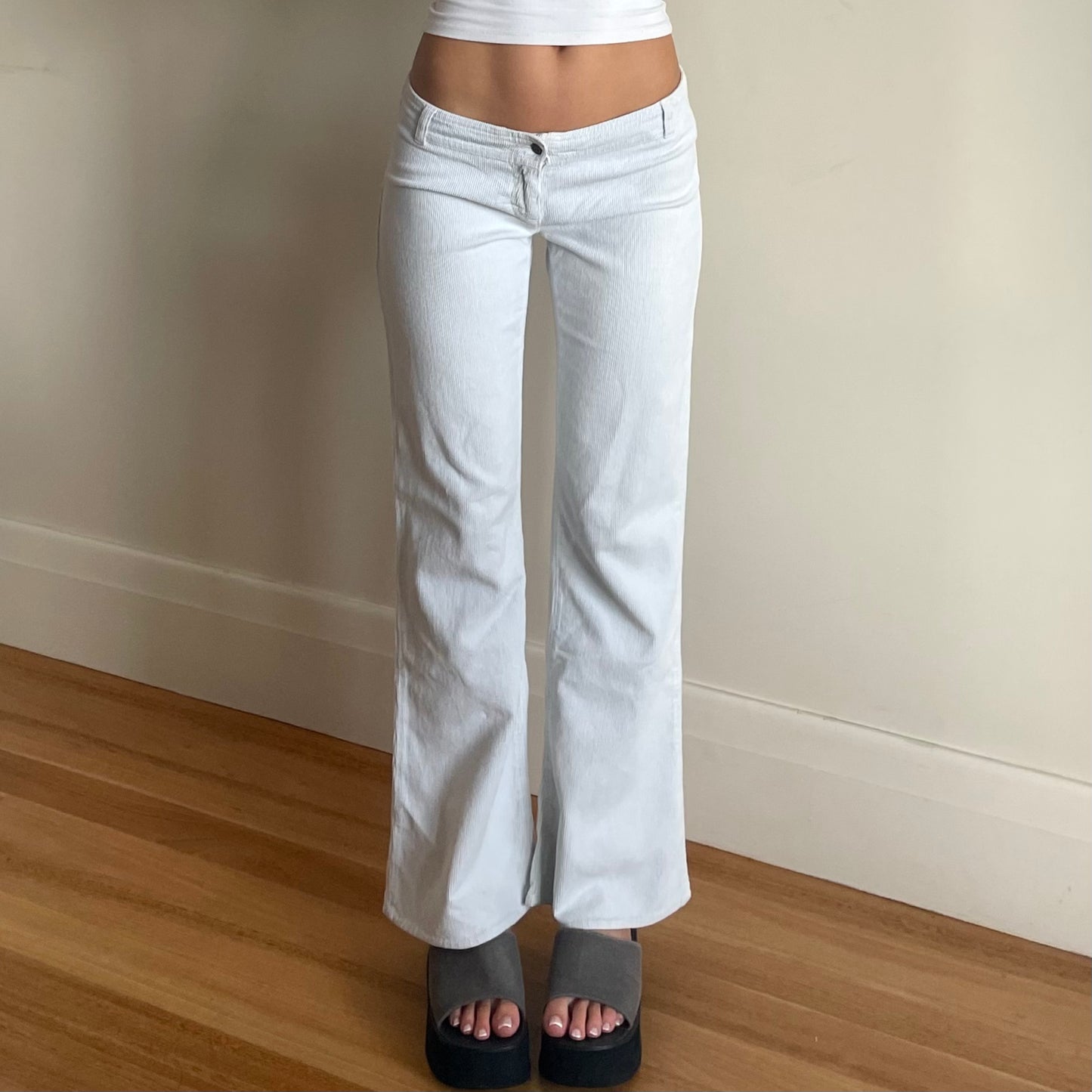 white low rise corduroy pants