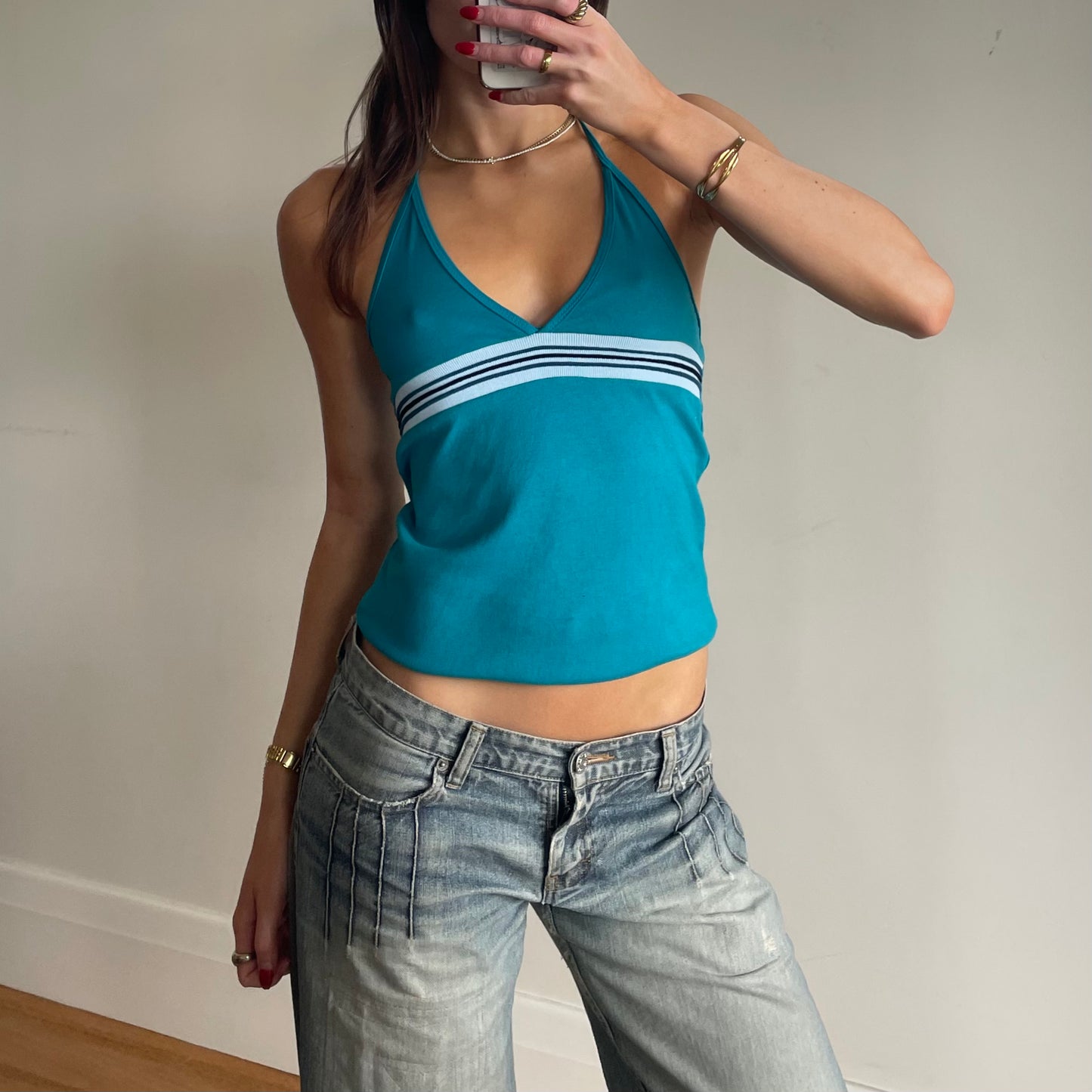 y2k teal halter top