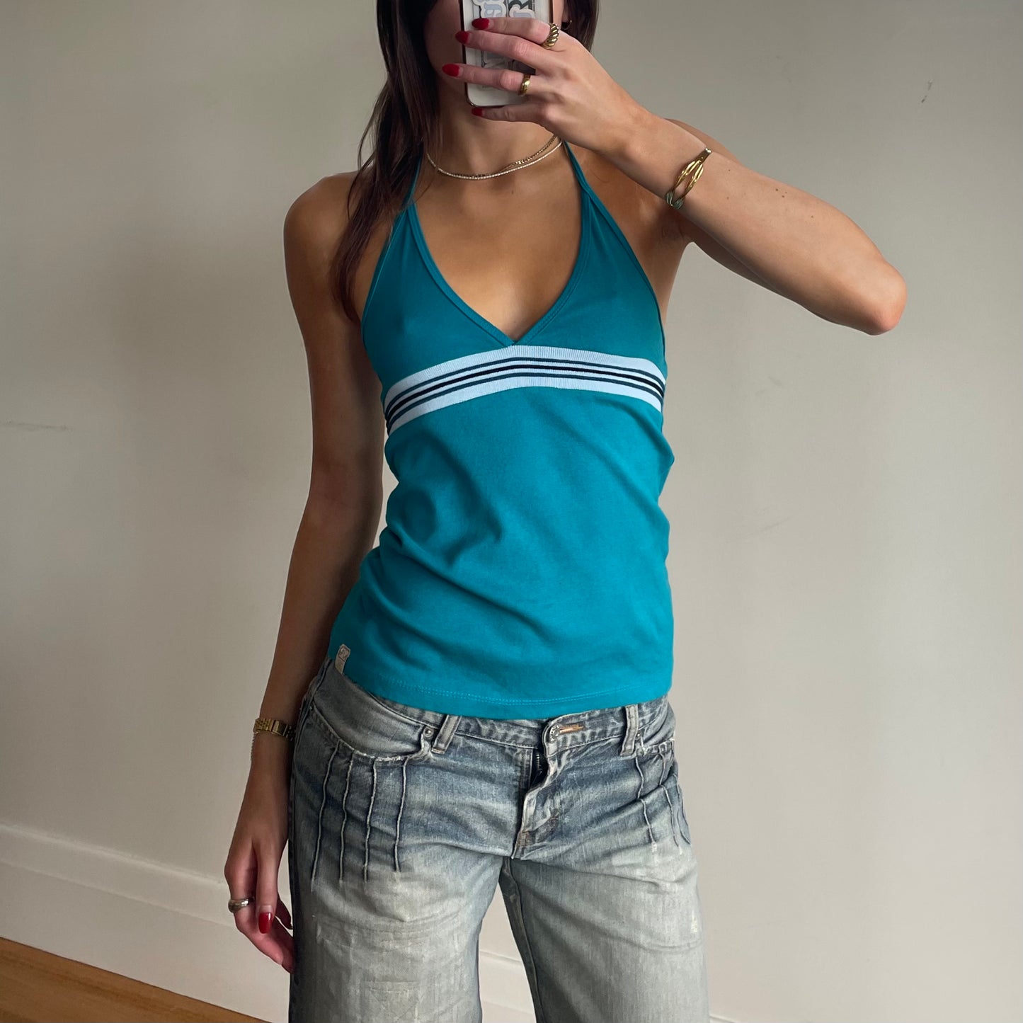 y2k teal halter top