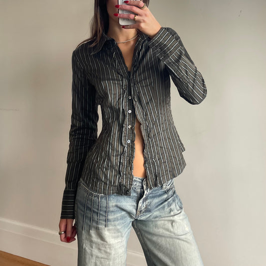 90s pinstripe button up shirt