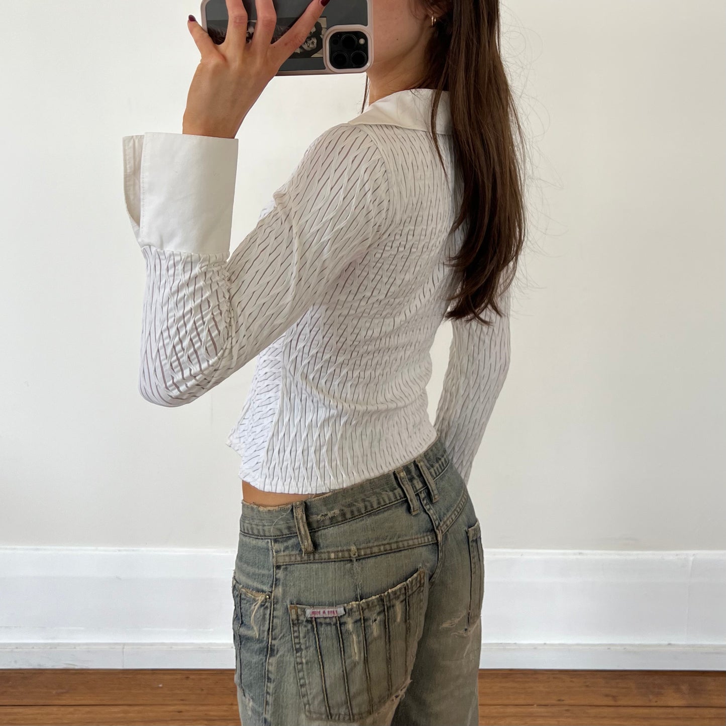 white textured zip shirt