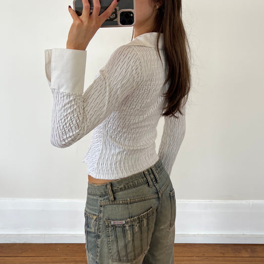white textured zip shirt