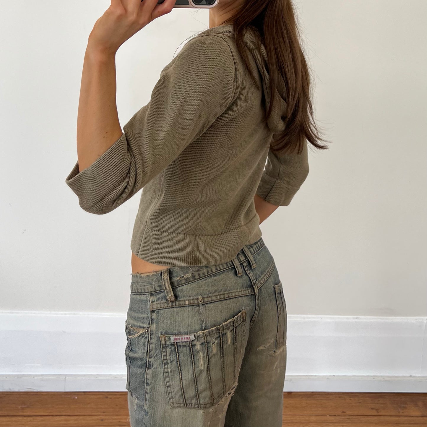 khaki hook & eye knit jacket
