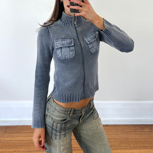 knit/denim zip up jacket