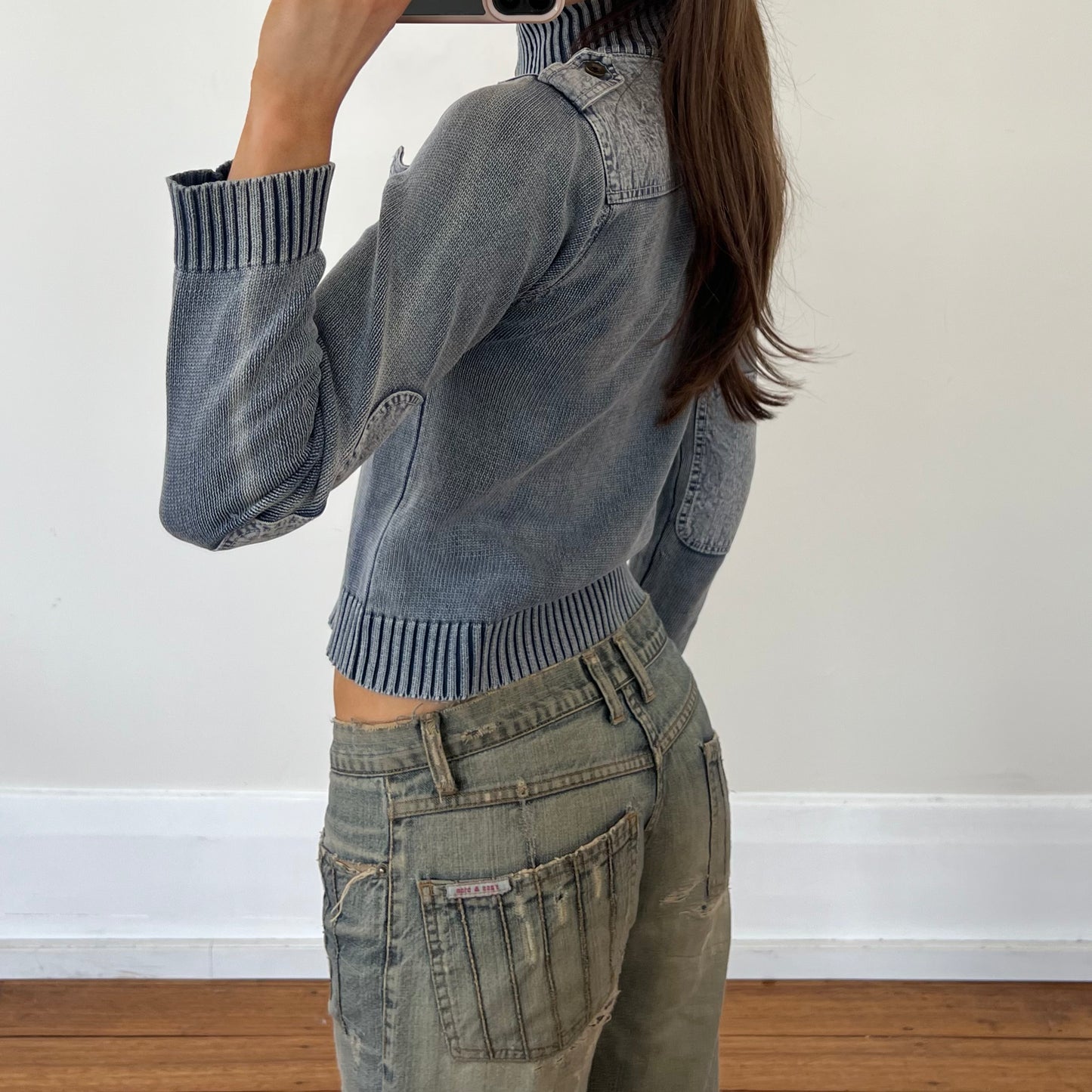 knit/denim zip up jacket