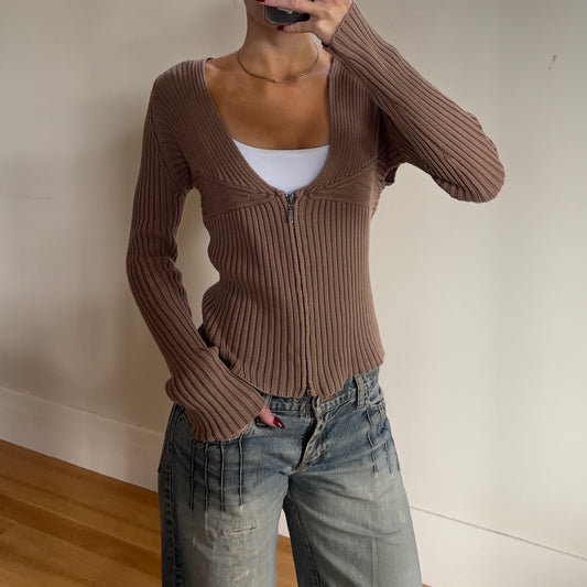 wide neck zip up knit